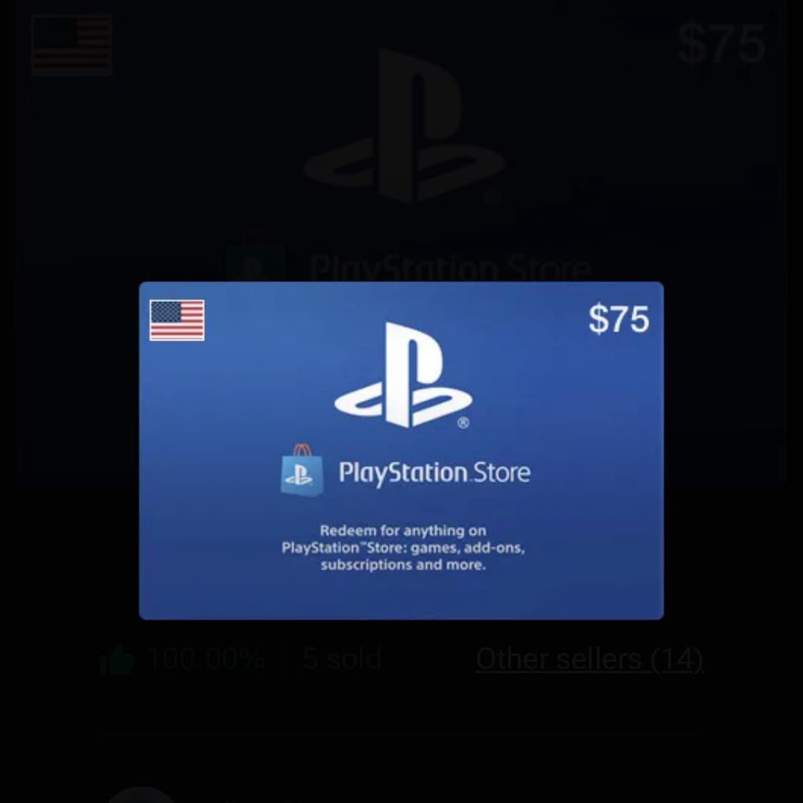 PSN Gift Card USD 75 (US) product image